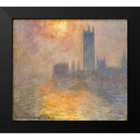 Parliament at Sunset Black Modern Wood Framed Art Print by Monet, Claude