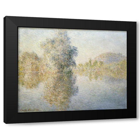 Early Morning on the Seine at Giverny Black Modern Wood Framed Art Print with Double Matting by Monet, Claude