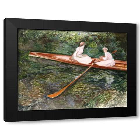 The Pink Rowing Boat Black Modern Wood Framed Art Print with Double Matting by Monet, Claude