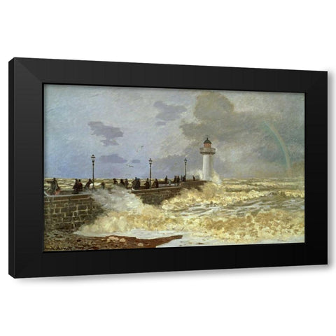 The Quay at Le Havre Black Modern Wood Framed Art Print with Double Matting by Monet, Claude