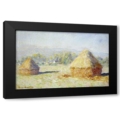 Haystacks, Morning Effect Black Modern Wood Framed Art Print with Double Matting by Monet, Claude