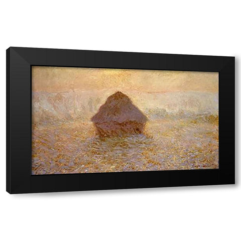 Haystacks, Sun on the Mist Black Modern Wood Framed Art Print by Monet, Claude