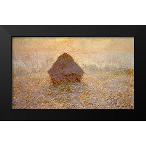 Haystacks, Sun on the Mist Black Modern Wood Framed Art Print by Monet, Claude