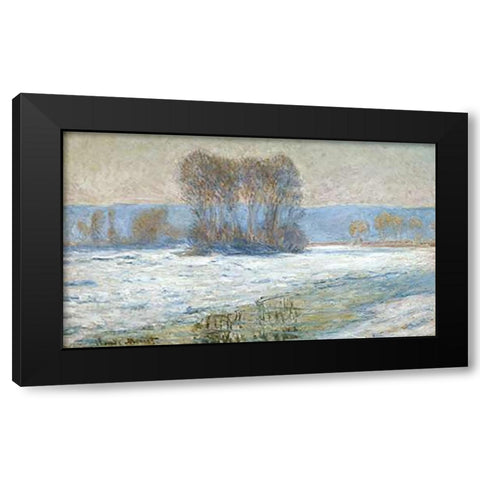 The Seine at Bennecourt, Winter Black Modern Wood Framed Art Print with Double Matting by Monet, Claude