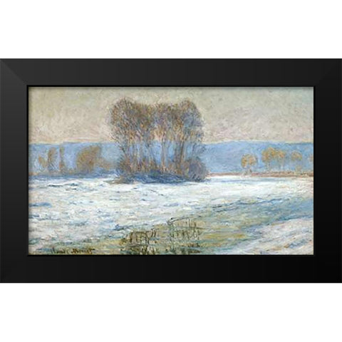 The Seine at Bennecourt, Winter Black Modern Wood Framed Art Print by Monet, Claude