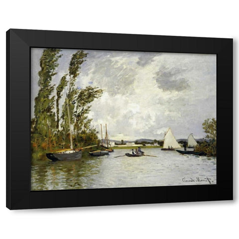The Little Branch of the Seine Black Modern Wood Framed Art Print with Double Matting by Monet, Claude