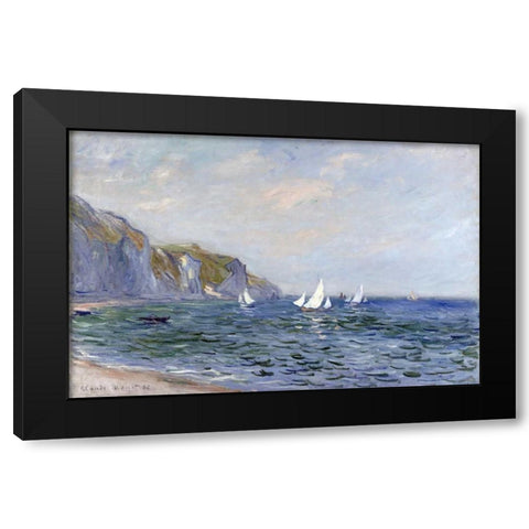 Cliffs and Sailboats at Pourville Black Modern Wood Framed Art Print with Double Matting by Monet, Claude