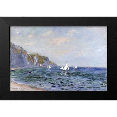 Cliffs and Sailboats at Pourville Black Modern Wood Framed Art Print by Monet, Claude