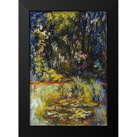 Corner of a Pond with Waterlilies Black Modern Wood Framed Art Print by Monet, Claude