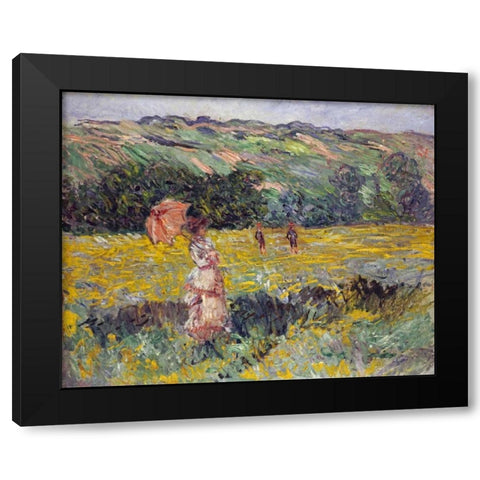 Limetz Meadow Black Modern Wood Framed Art Print by Monet, Claude
