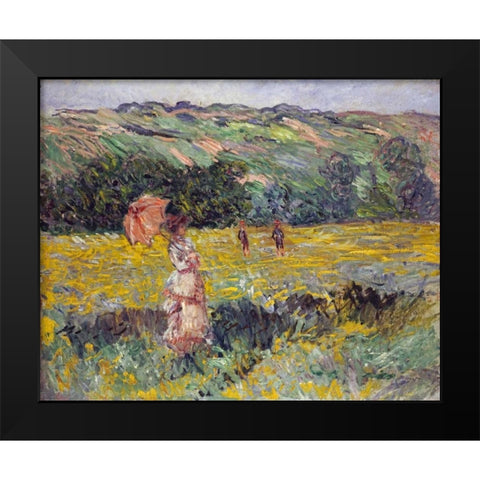 Limetz Meadow Black Modern Wood Framed Art Print by Monet, Claude