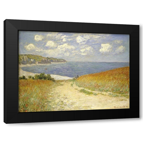 Path through the Wheat Fields at Pourville, 1882 Black Modern Wood Framed Art Print by Monet, Claude