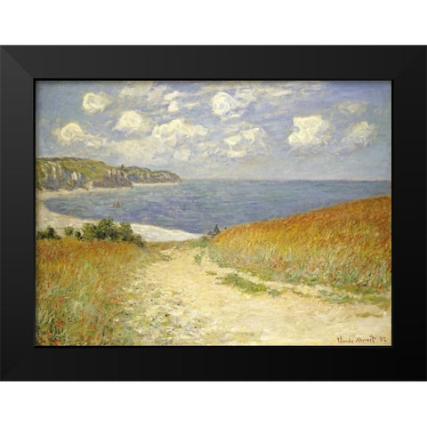 Path through the Wheat Fields at Pourville, 1882 Black Modern Wood Framed Art Print by Monet, Claude