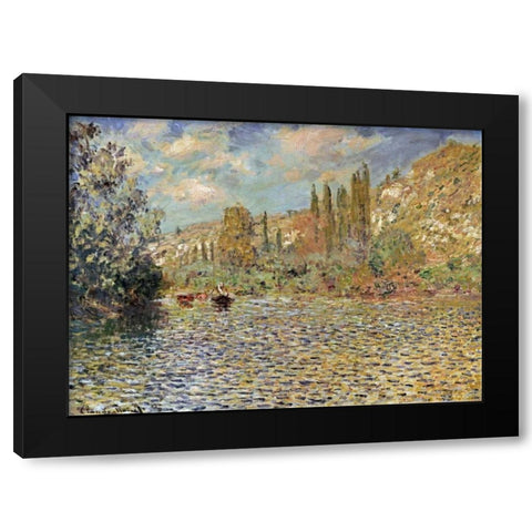 The Seine at Vetheuil Black Modern Wood Framed Art Print by Monet, Claude