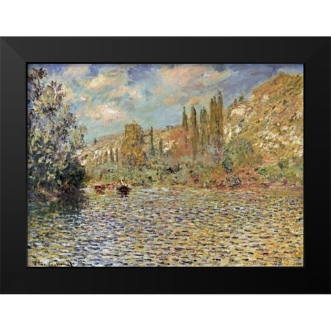 The Seine at Vetheuil Black Modern Wood Framed Art Print by Monet, Claude