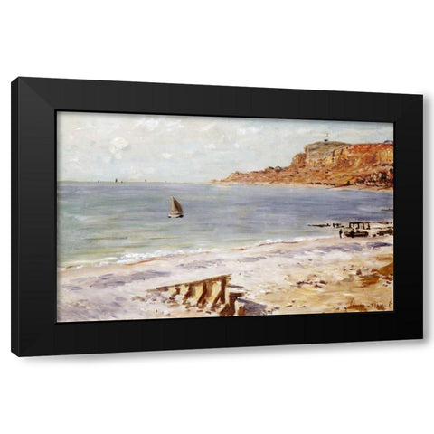 Seascape at Sainte-Adresse Black Modern Wood Framed Art Print with Double Matting by Monet, Claude