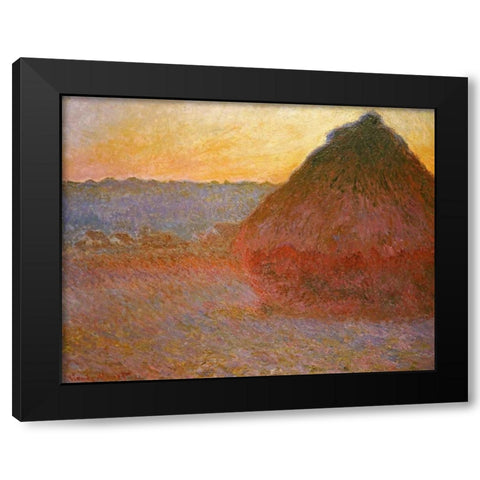 Haystacks, Pink and Blue Impressions Black Modern Wood Framed Art Print by Monet, Claude