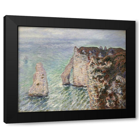 LAiguille et la Porte dAval, Etretat Black Modern Wood Framed Art Print with Double Matting by Monet, Claude