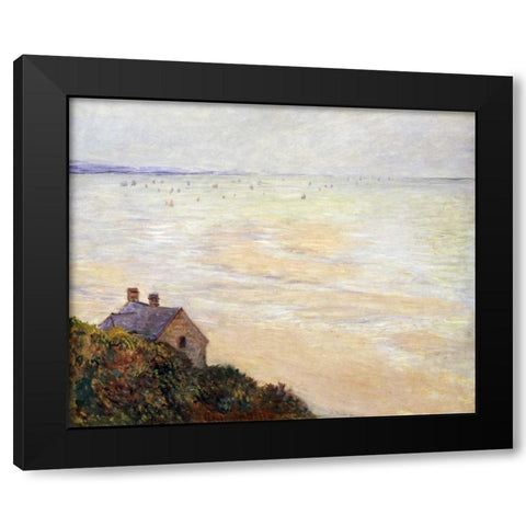 The Hut at Trouville; Low Tide Black Modern Wood Framed Art Print with Double Matting by Monet, Claude