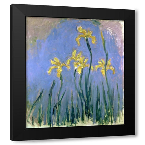Yellow Irises Black Modern Wood Framed Art Print with Double Matting by Monet, Claude