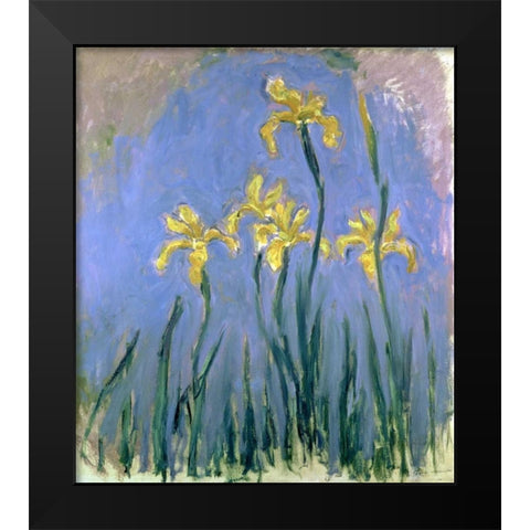 Yellow Irises Black Modern Wood Framed Art Print by Monet, Claude