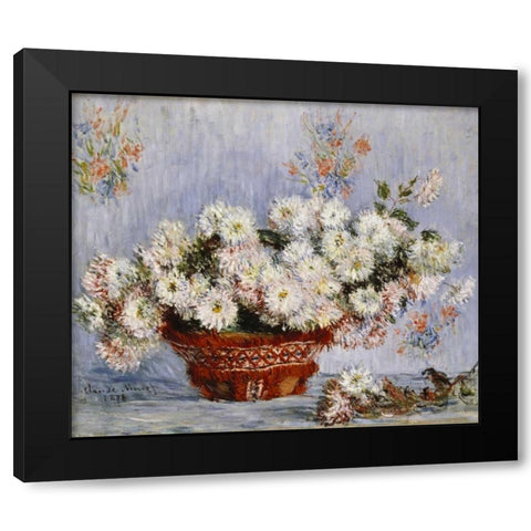 Chrysanthemums Black Modern Wood Framed Art Print with Double Matting by Monet, Claude