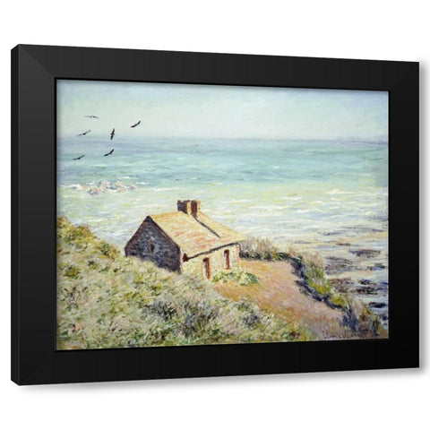 The Customs Hut, Morning Black Modern Wood Framed Art Print with Double Matting by Monet, Claude