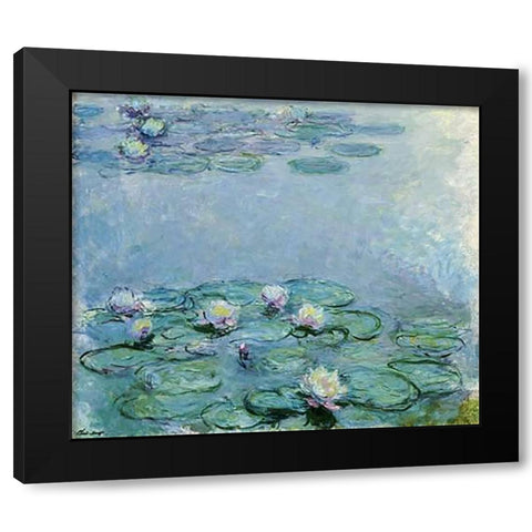 Water Lilies Black Modern Wood Framed Art Print with Double Matting by Monet, Claude