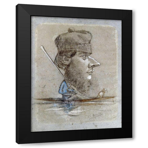 A Hunter and his Dog on a Boat, 1858 Black Modern Wood Framed Art Print with Double Matting by Monet, Claude