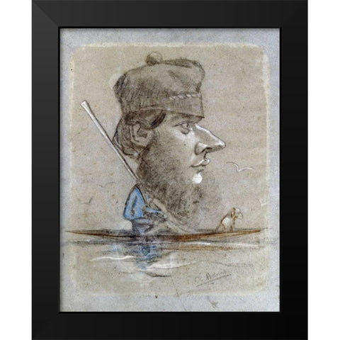 A Hunter and his Dog on a Boat, 1858 Black Modern Wood Framed Art Print by Monet, Claude