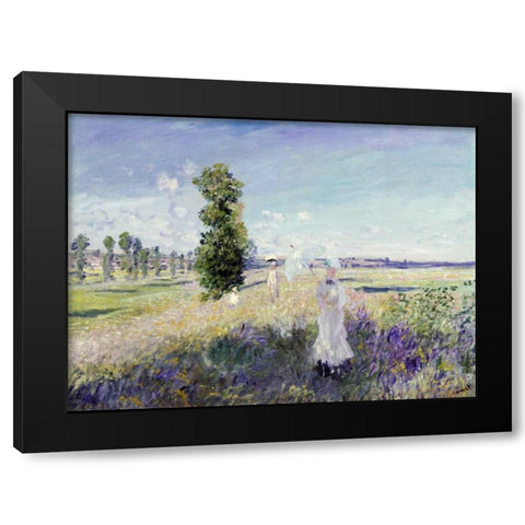 La Promenade - Argenteuil, 1875 Black Modern Wood Framed Art Print by Monet, Claude