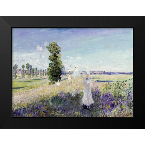 La Promenade - Argenteuil, 1875 Black Modern Wood Framed Art Print by Monet, Claude