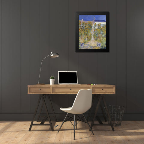 The Artists Garden at Vetheuil Black Modern Wood Framed Art Print by Monet, Claude