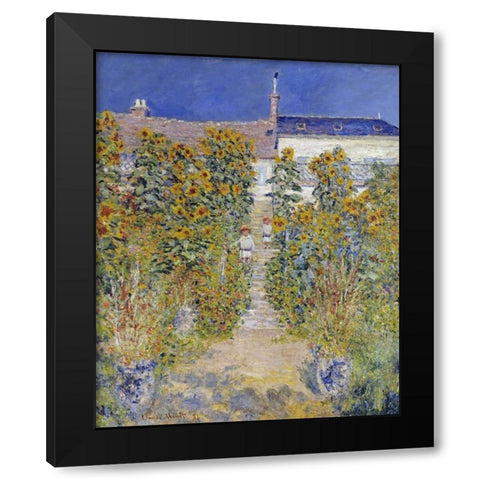 The Artists Garden at Vetheuil Black Modern Wood Framed Art Print by Monet, Claude