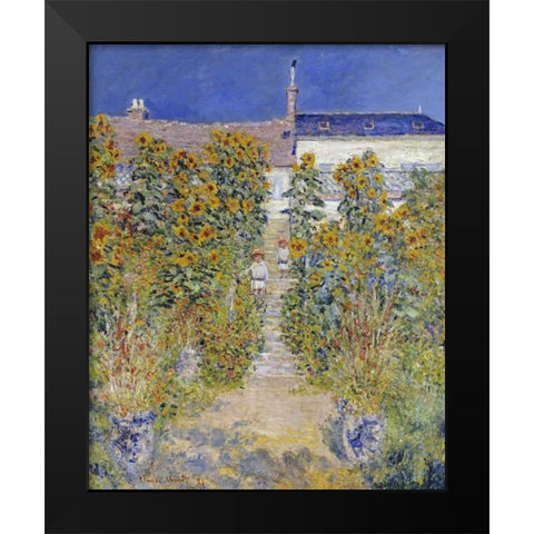 The Artists Garden at Vetheuil Black Modern Wood Framed Art Print by Monet, Claude