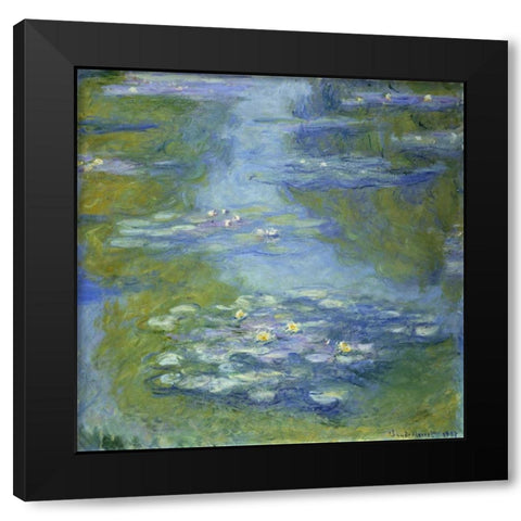 Water Lilies Black Modern Wood Framed Art Print with Double Matting by Monet, Claude