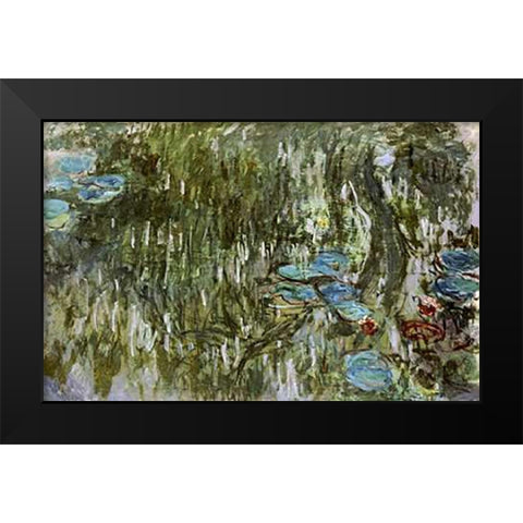 Water Lilies, Reflected Willow Black Modern Wood Framed Art Print by Monet, Claude