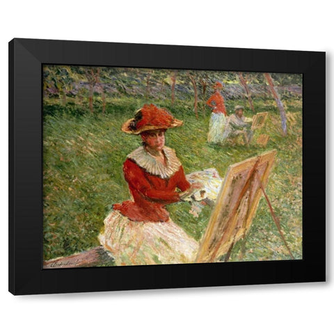 Blanche Hoschede Painting Black Modern Wood Framed Art Print with Double Matting by Monet, Claude