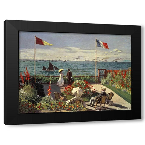 The Terrace at Sainte-Adresse Black Modern Wood Framed Art Print with Double Matting by Monet, Claude