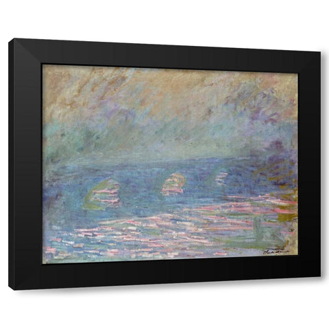 Waterloo Bridge Black Modern Wood Framed Art Print with Double Matting by Monet, Claude