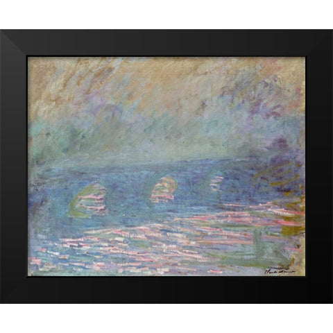 Waterloo Bridge Black Modern Wood Framed Art Print by Monet, Claude