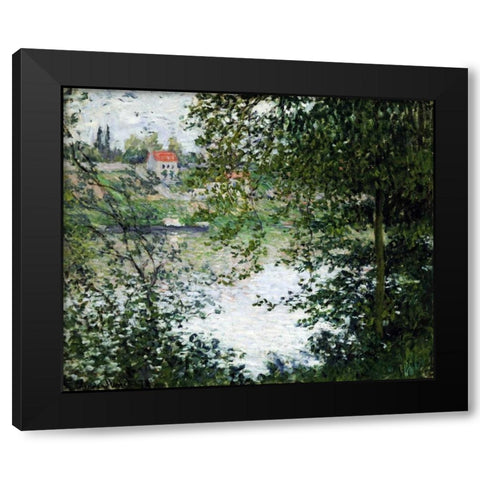 The Island of La Grande Jatte, Through the Trees Black Modern Wood Framed Art Print with Double Matting by Monet, Claude