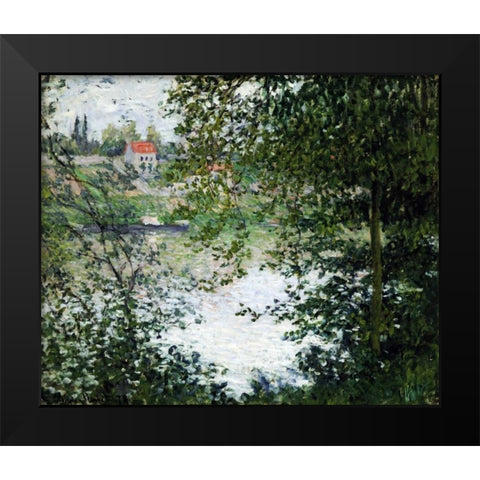 The Island of La Grande Jatte, Through the Trees Black Modern Wood Framed Art Print by Monet, Claude