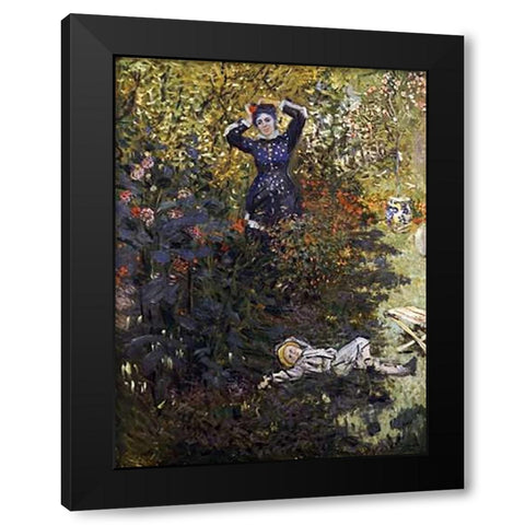 Camille and Jean in the Garden at Argenteuil Black Modern Wood Framed Art Print with Double Matting by Monet, Claude