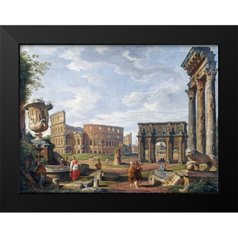 A Capriccio View of Rome With The Colosseum Black Modern Wood Framed Art Print by Panini, Giovanni Paolo