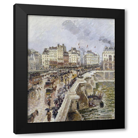 The Pont Neuf On a Rainy Afternoon Black Modern Wood Framed Art Print by Pissarro, Camille