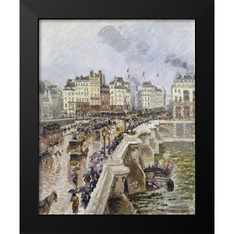 The Pont Neuf On a Rainy Afternoon Black Modern Wood Framed Art Print by Pissarro, Camille