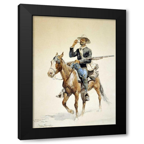 A Mounted Infantryman Black Modern Wood Framed Art Print with Double Matting by Remington, Frederic