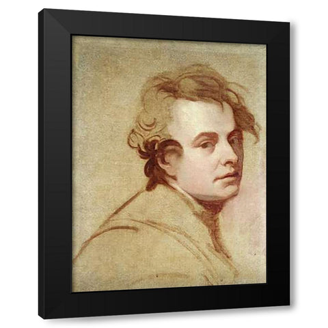 Portrait of The Artist Black Modern Wood Framed Art Print with Double Matting by Romney, George
