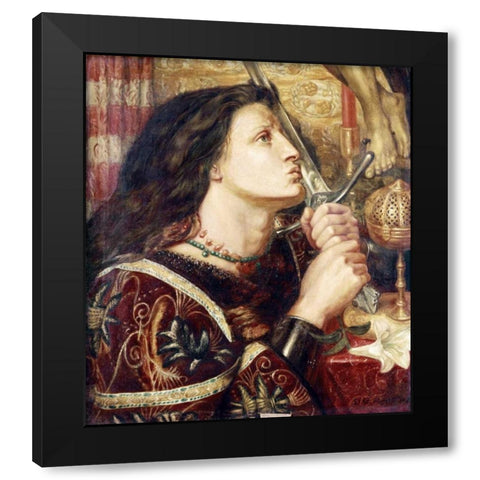 Joan of Arc Kissing The Sword of Deliverance Black Modern Wood Framed Art Print with Double Matting by Rossetti, Dante Gabriel